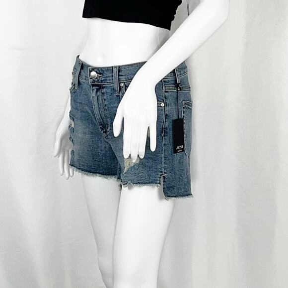 Joes Jeans Leandra Wash Rips Frayed Raw Hem Hi-Lo Side Vent Jean Shorts Sz27 NWT - Picture 4 of 11